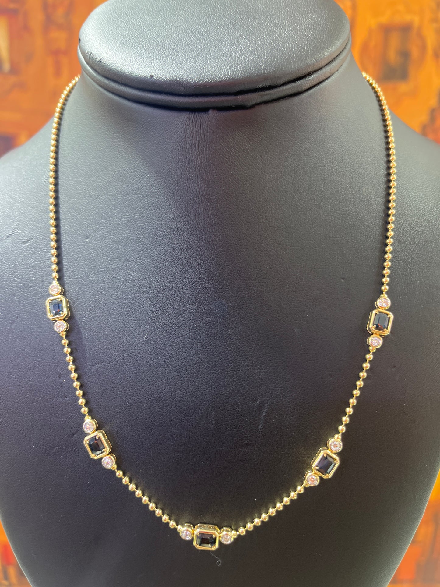 1ct Sapphire and 0.50ct Diamond Necklace set in 14KT Yellow Gold