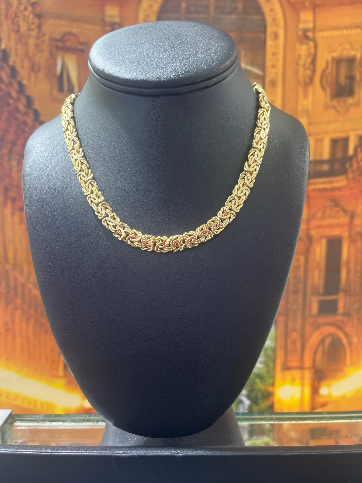 14KT Gold Necklace - 8mm Byzantine Design