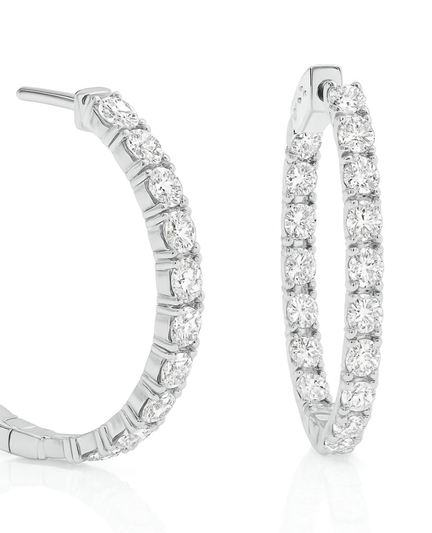Diamond Hoop Earrings - Inside Out Design (1.00cts) in 14KT White Gold