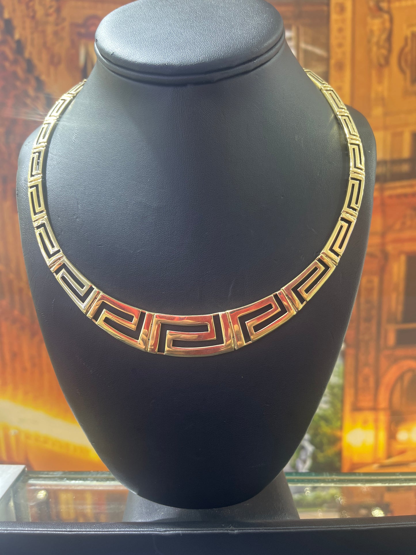 14KT Gold Necklace - 15mm Greek Key Design