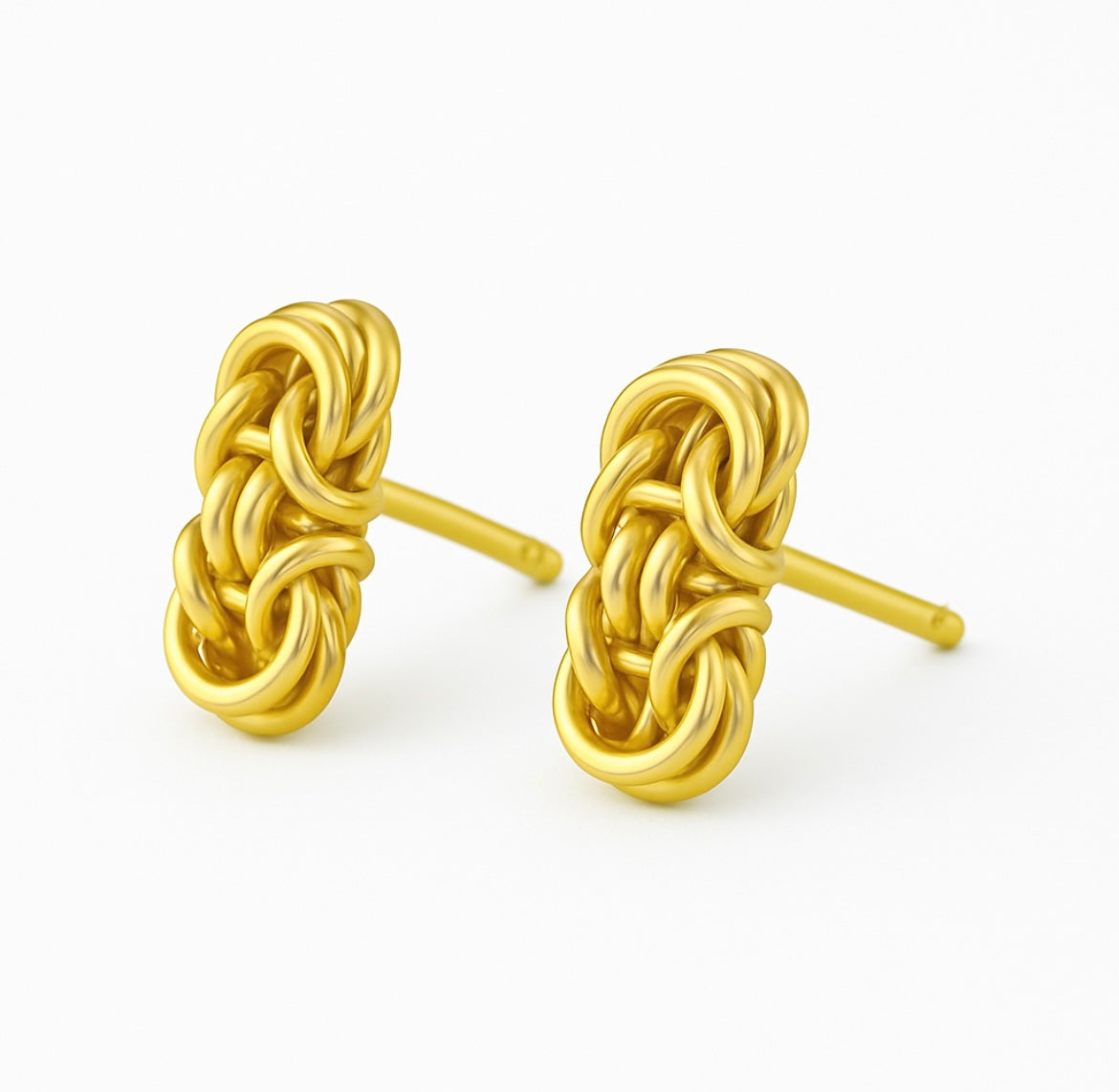 14KT Gold Stud Earrings - Byzantine Design 6.5mm