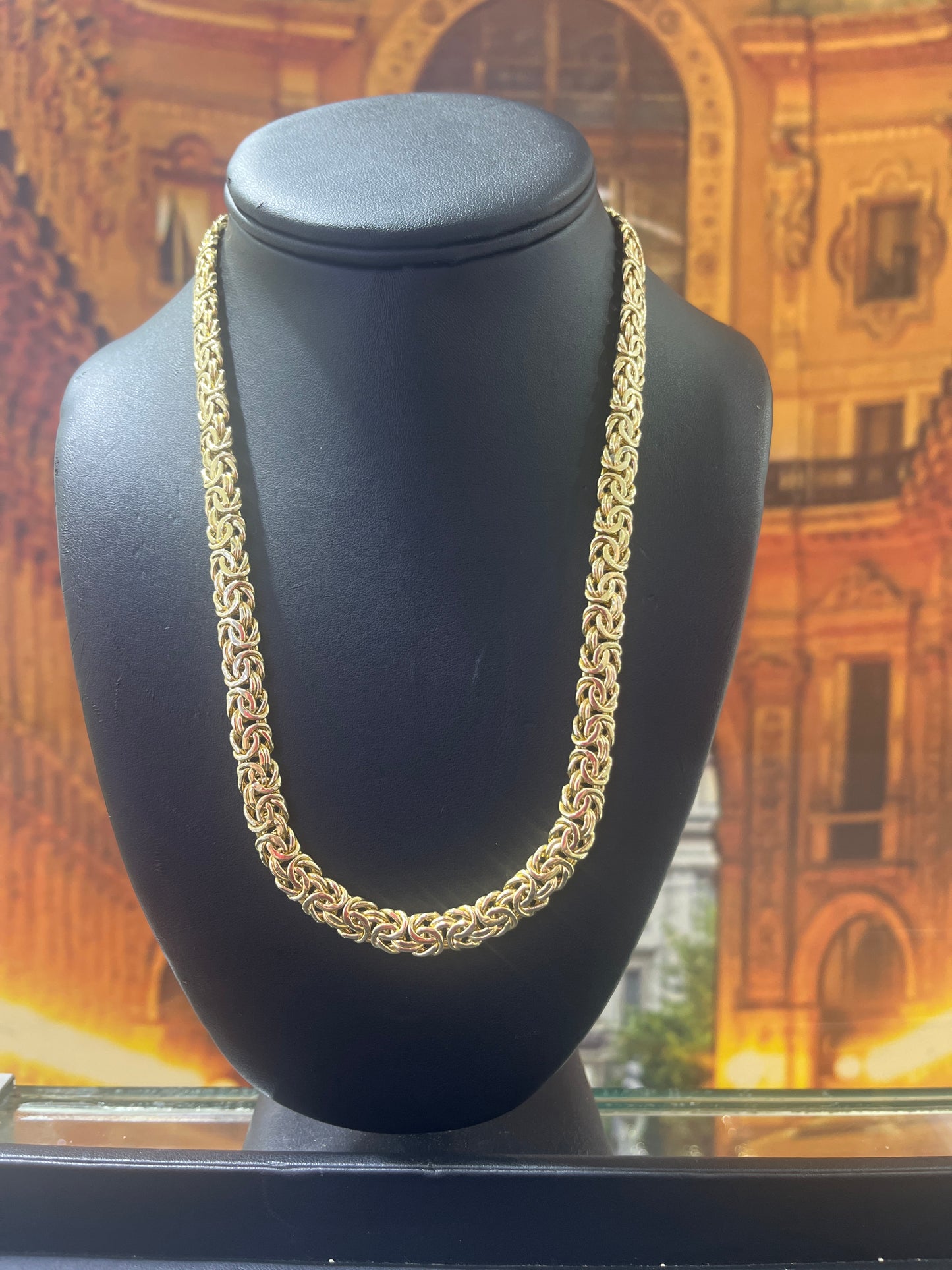 14KT Gold Necklace - 8mm Byzantine Design