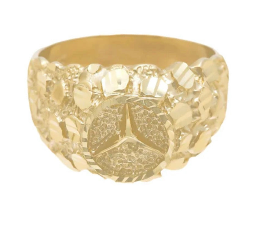 14KT Gold Ring - Nugget Mercedes Design 12mm