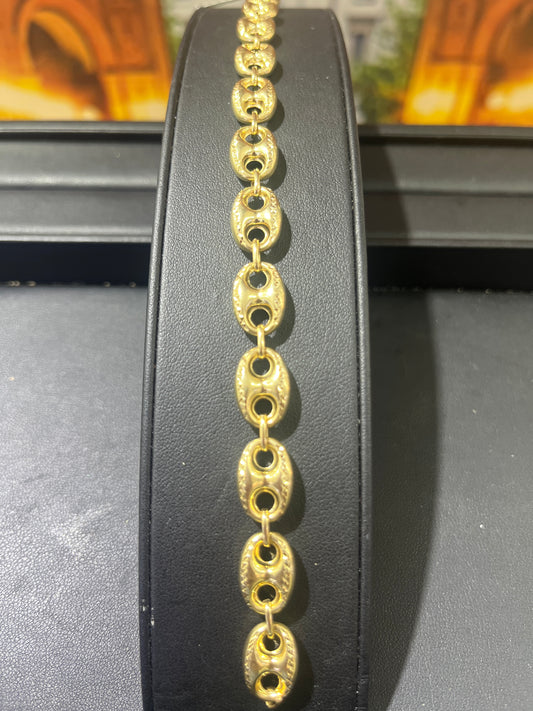 14KT Gold Bracelet - 10mm Gucci Design Diamond-Cut