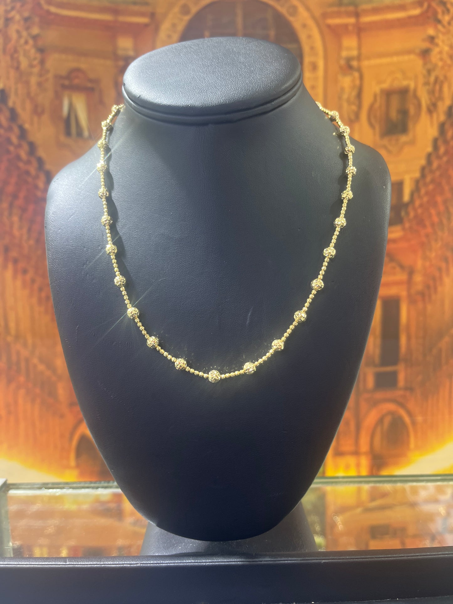 14KT Gold Necklace - Beaded Ball Design 4mm