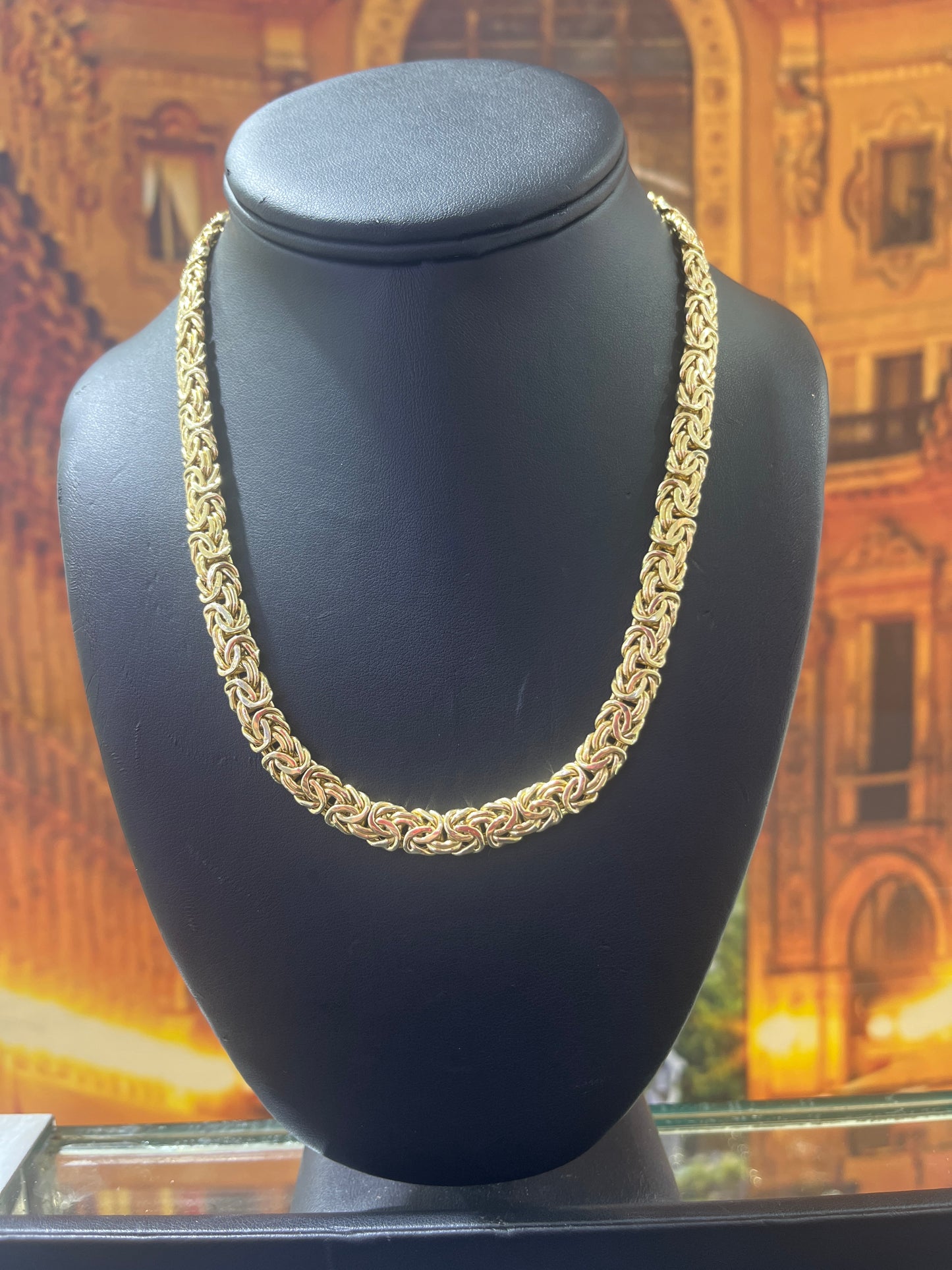14KT Gold Necklace - 8mm Byzantine Design