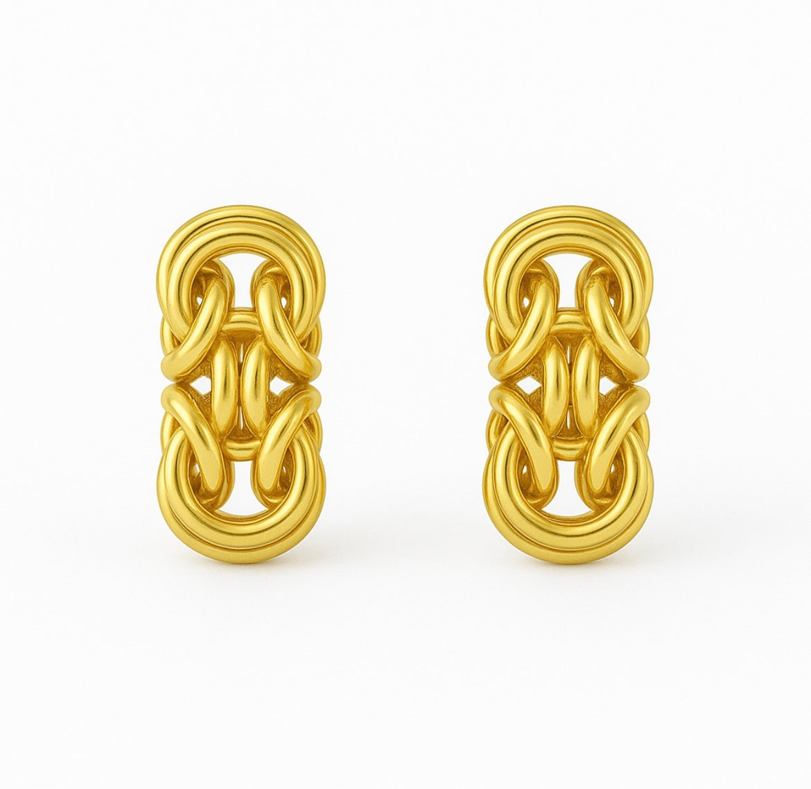 14KT Gold Stud Earrings - Byzantine Design 6.5mm