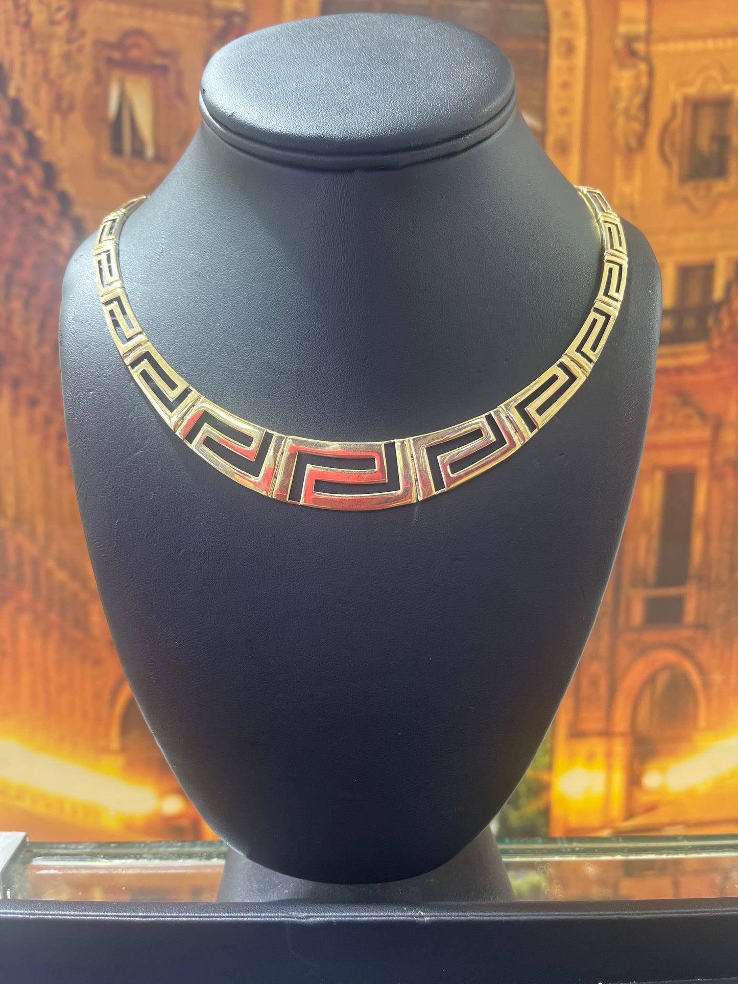 14KT Gold Necklace - 15mm Greek Key Design