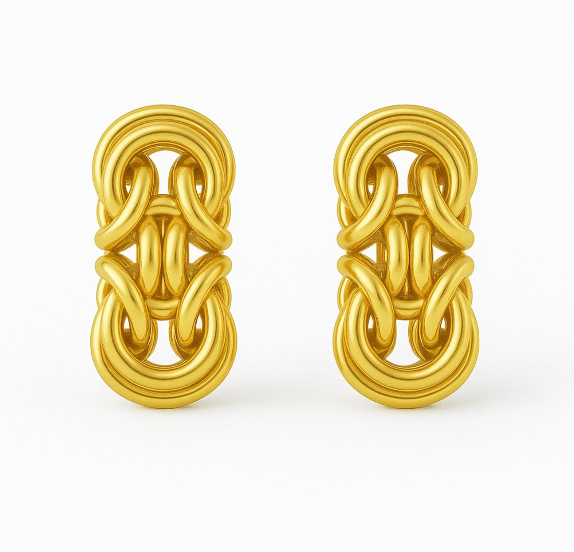 14KT Gold Stud Earrings - Byzantine Design 8mm