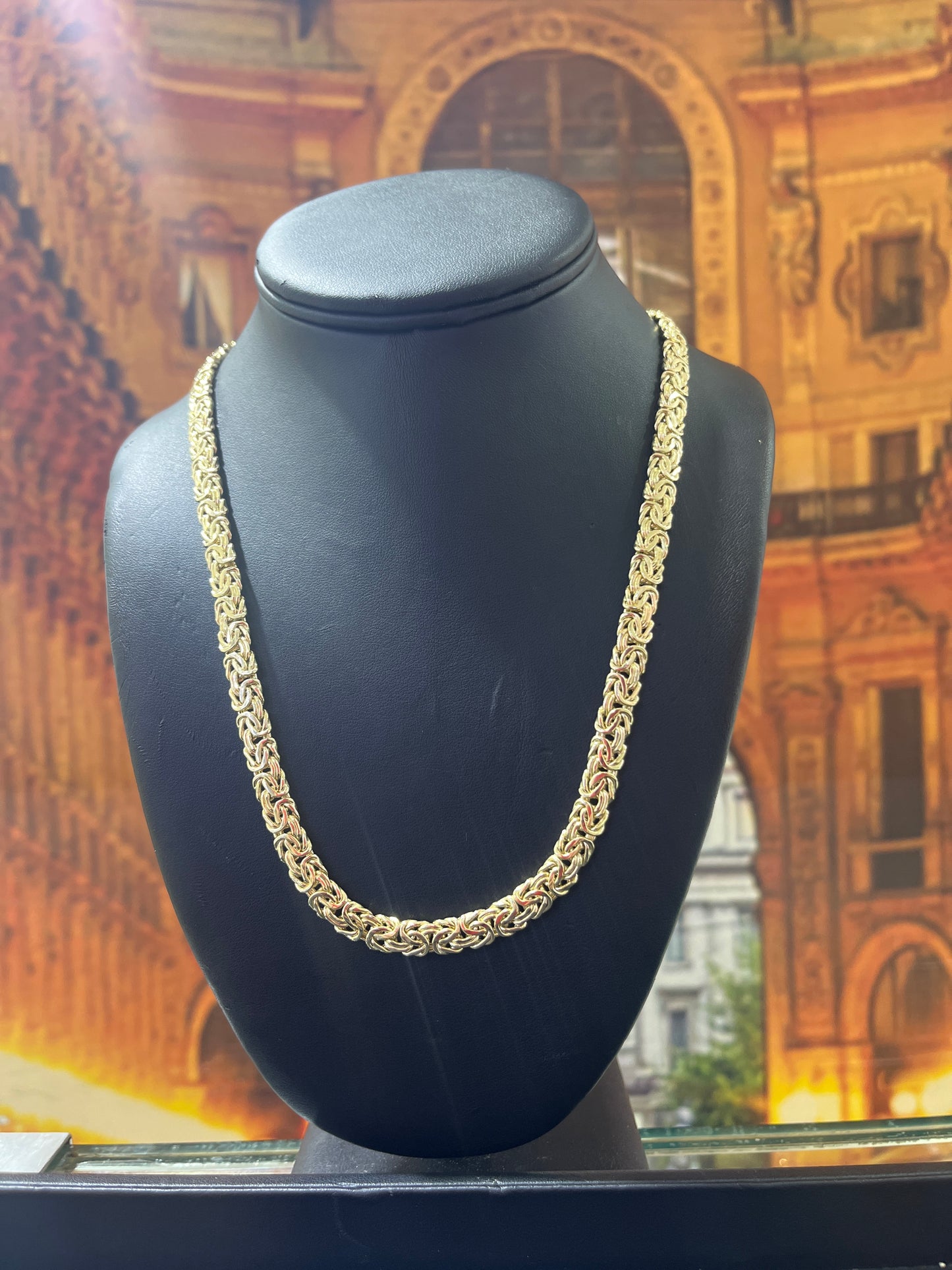 14KT Gold Necklace - 7mm Byzantine Design