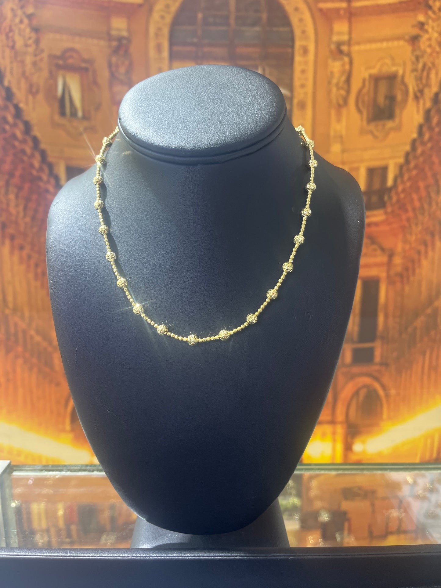 14KT Gold Necklace - Beaded Ball Design 4mm