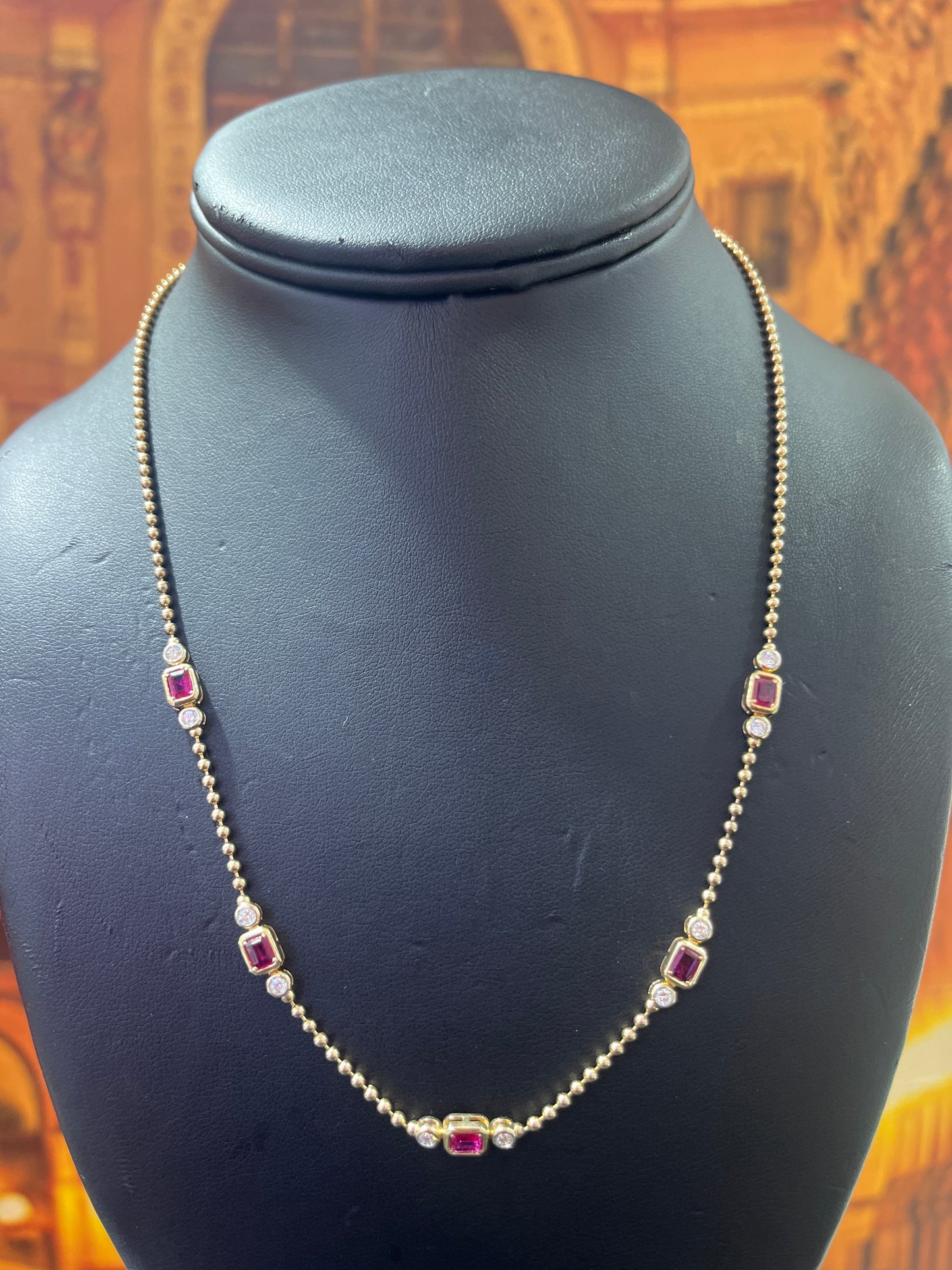 1ct Ruby and 0.50ct Diamond Necklace set in 14KT Yellow Gold