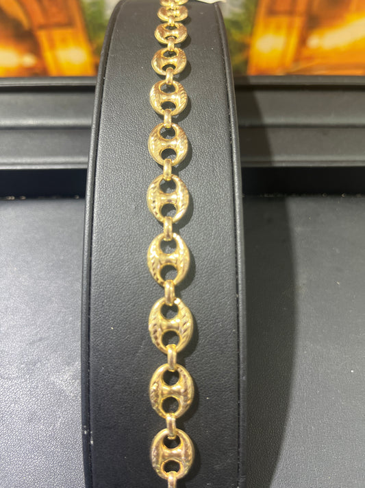 14KT Gold Bracelet - 10mm Gucci Design Diamond-Cut