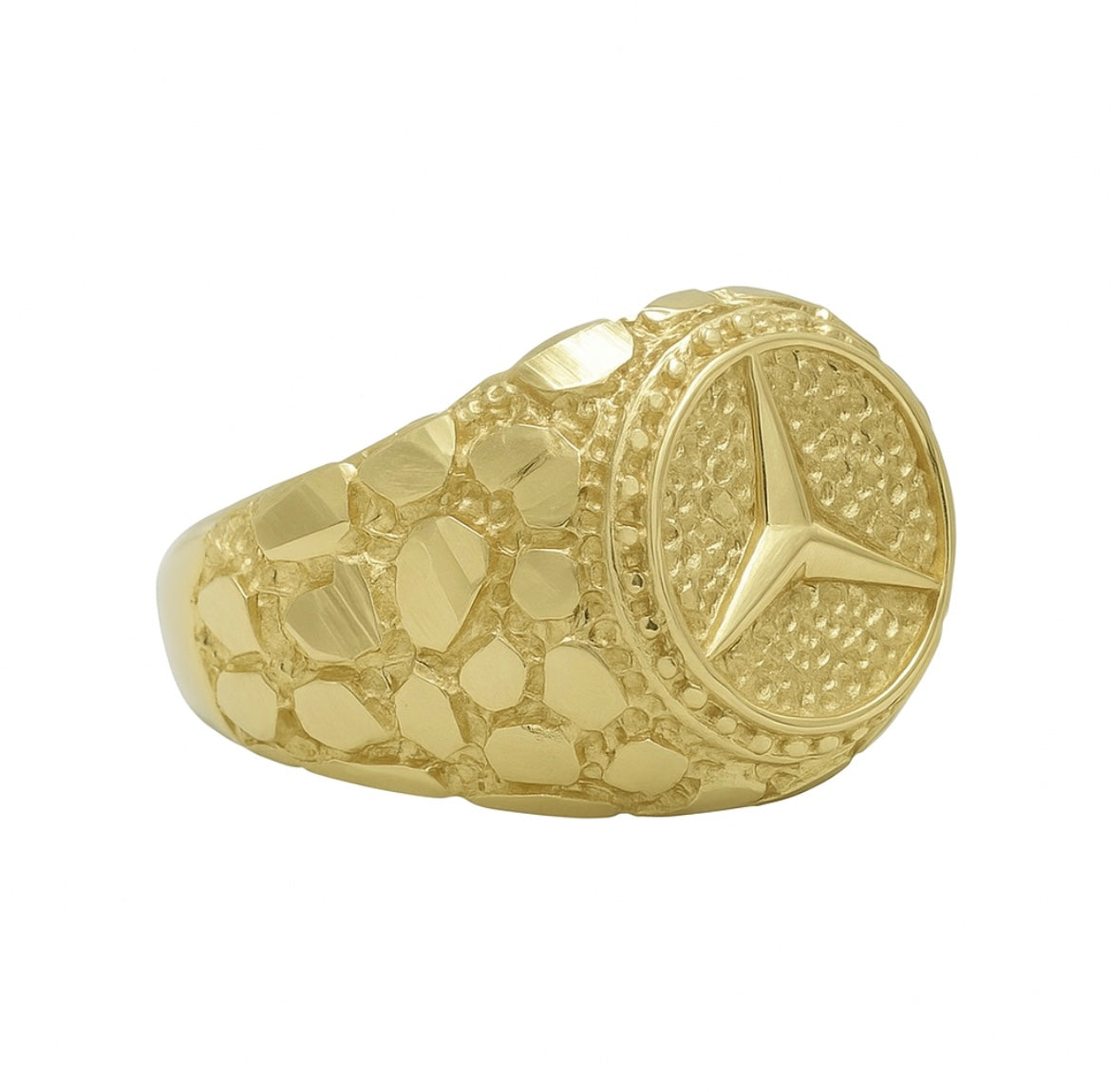 14KT Gold Ring - Nugget Mercedes Design 14mm