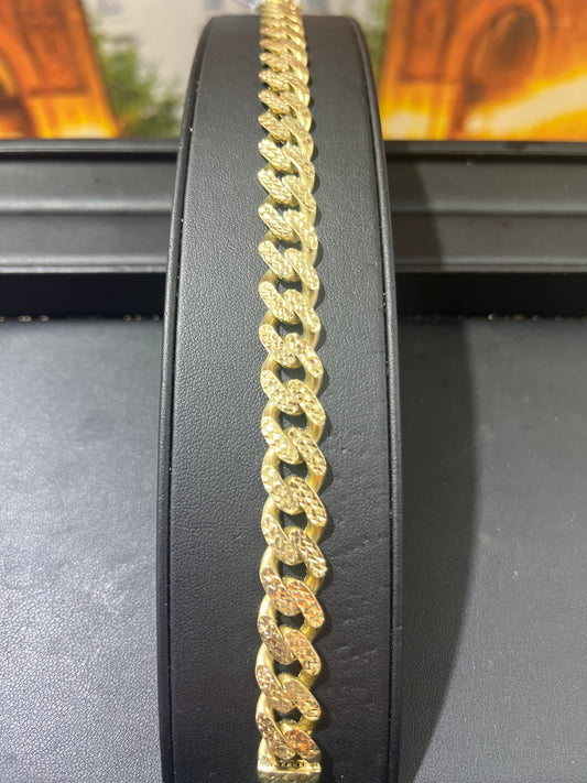14KT Gold Bracelet - 10.8mm Cuban Design Diamond-Cut