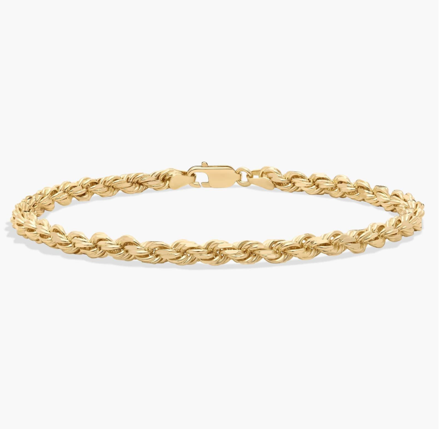14KT Gold Bracelet - Rope Design 4.25mm 8"