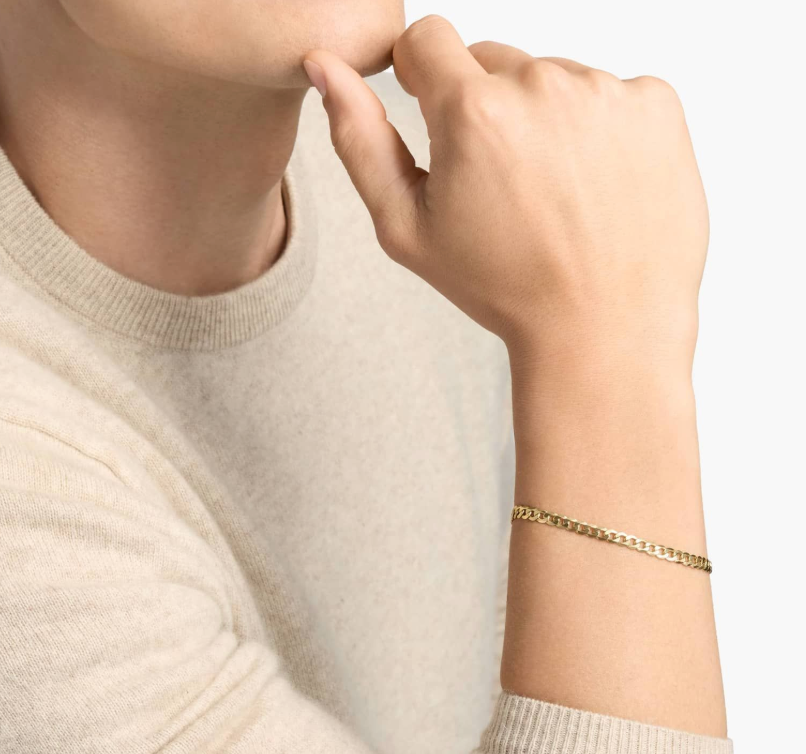 14KT Gold Bracelet - Flat Cuban Design 4.5mm 8"