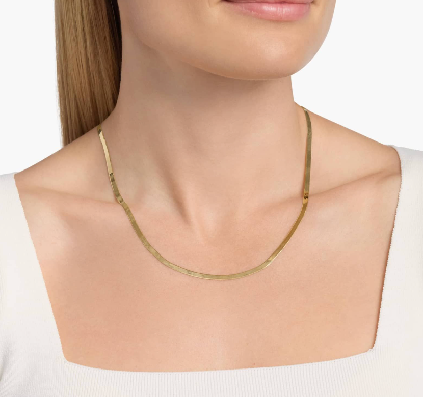 14KT Gold Necklace - Herringbone Design 3mm 18"