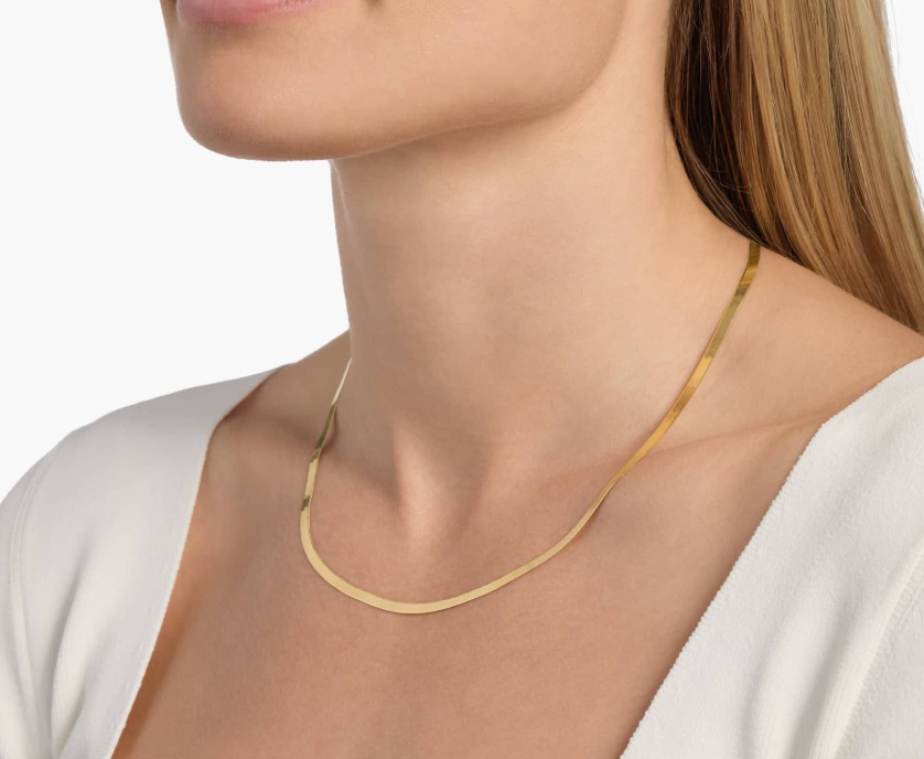 14KT Gold Necklace - Herringbone Design 3mm 18"