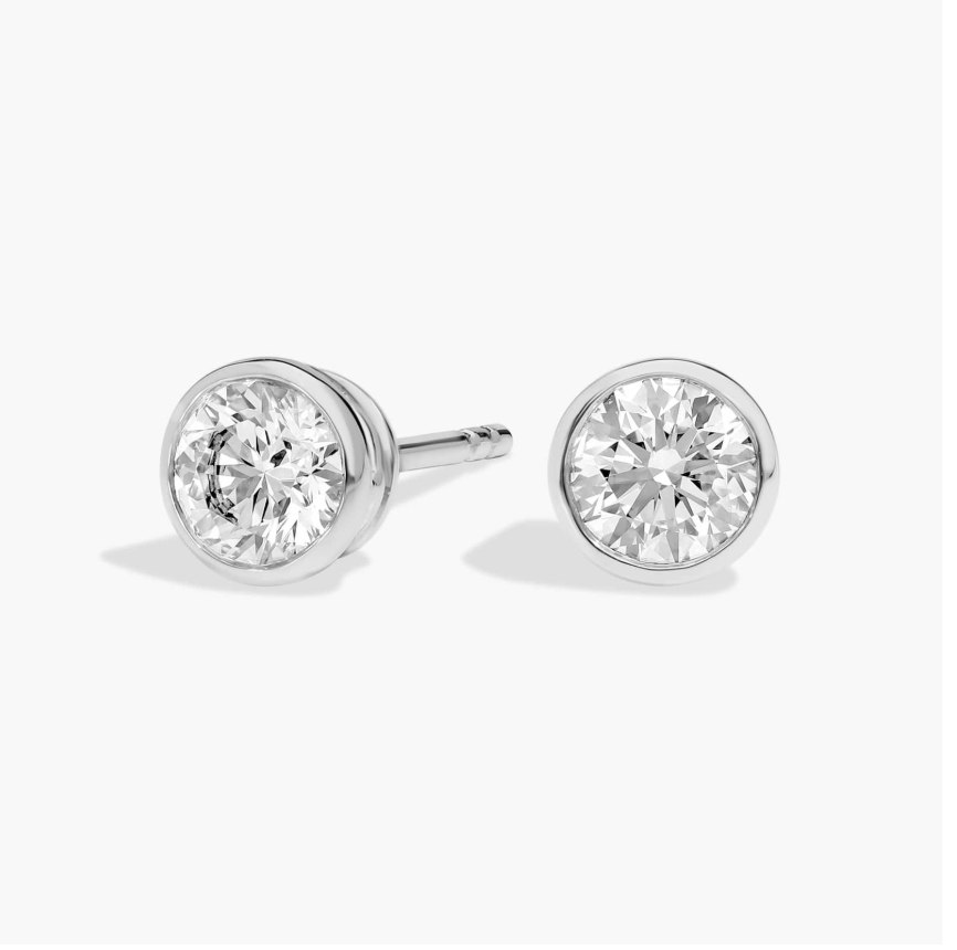 Diamond Stud Earrings - Bezel Set Design (0.75cts) in 14KT White Gold