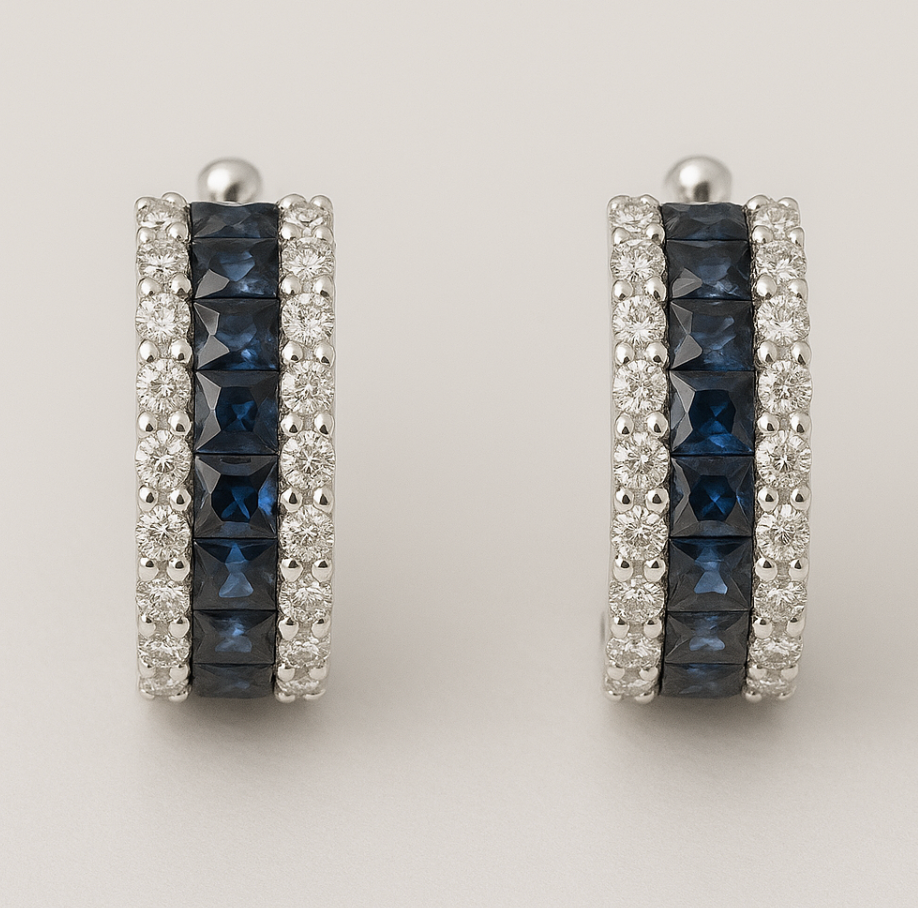 Sapphire & Diamond Hoop Earrings - 2.20ct Sapphire and 1.04ct Diamond hoops crafted in 14KT White Gold