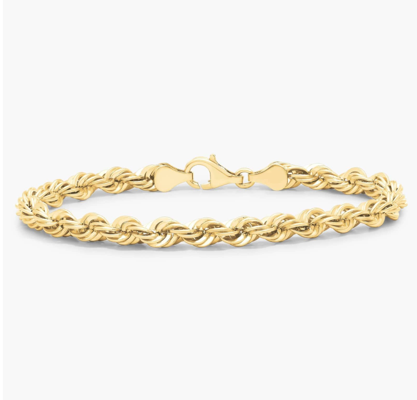 14KT Gold Bracelet - Rope Design 6mm 8"