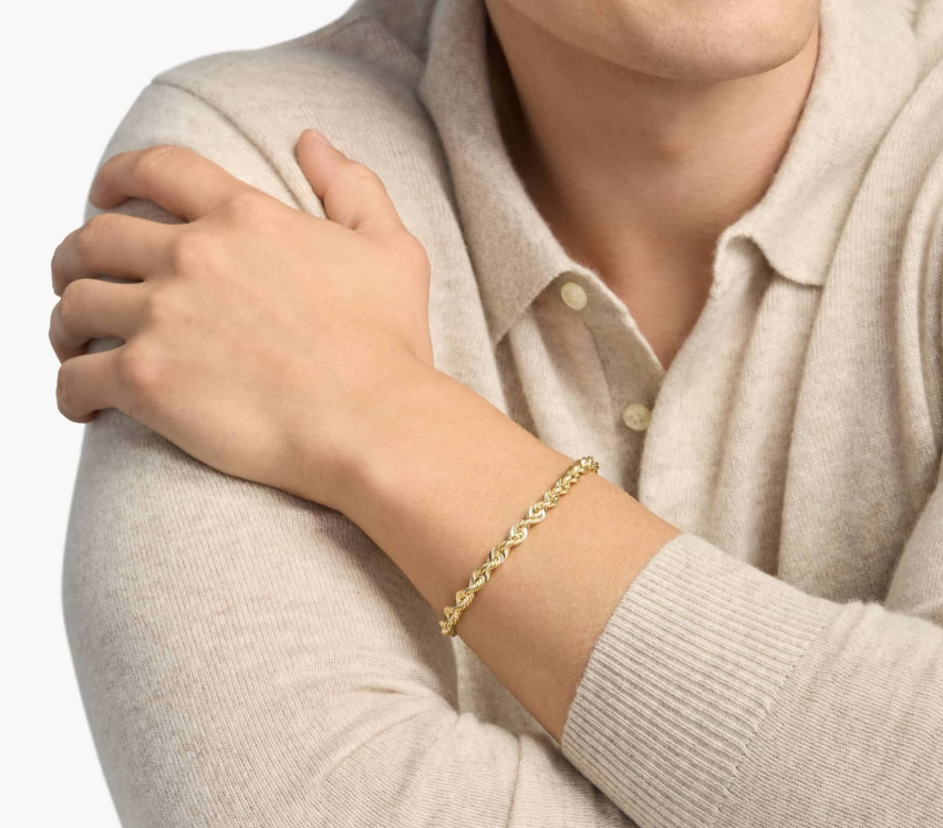 14KT Gold Bracelet - Rope Design 6mm 8"