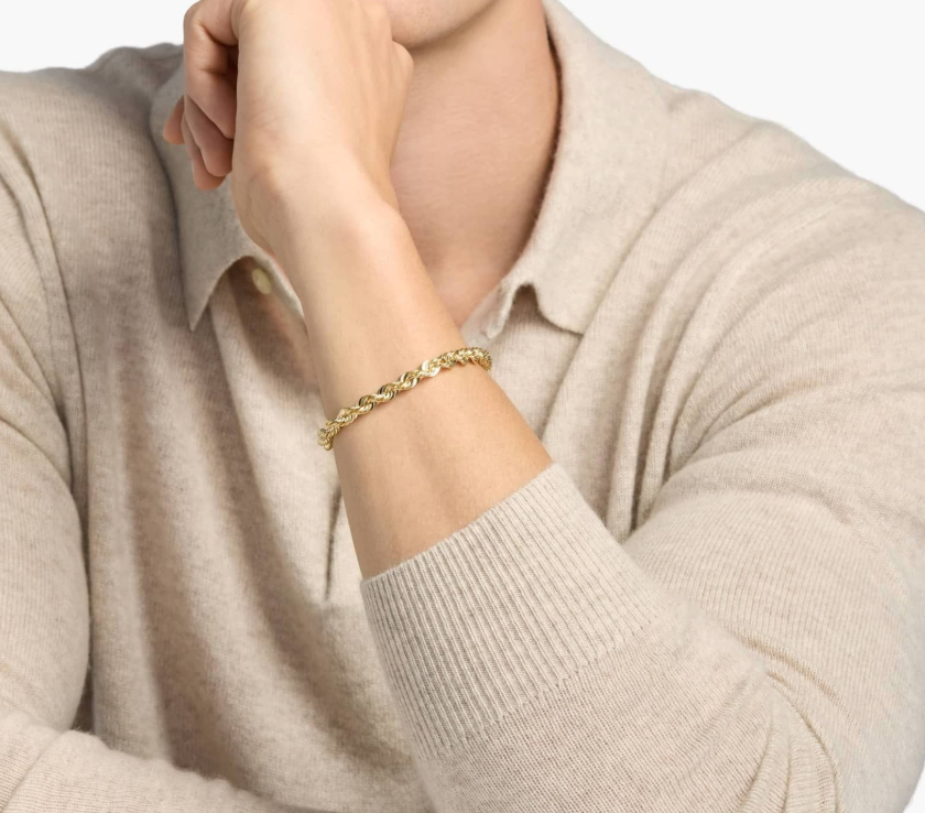 14KT Gold Bracelet - Rope Design 6mm 8"
