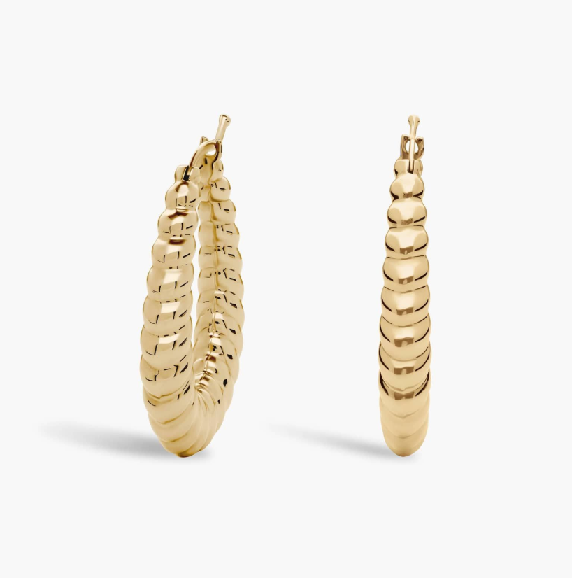 14KT Gold Hoop Earrings - Twisted Oval Design