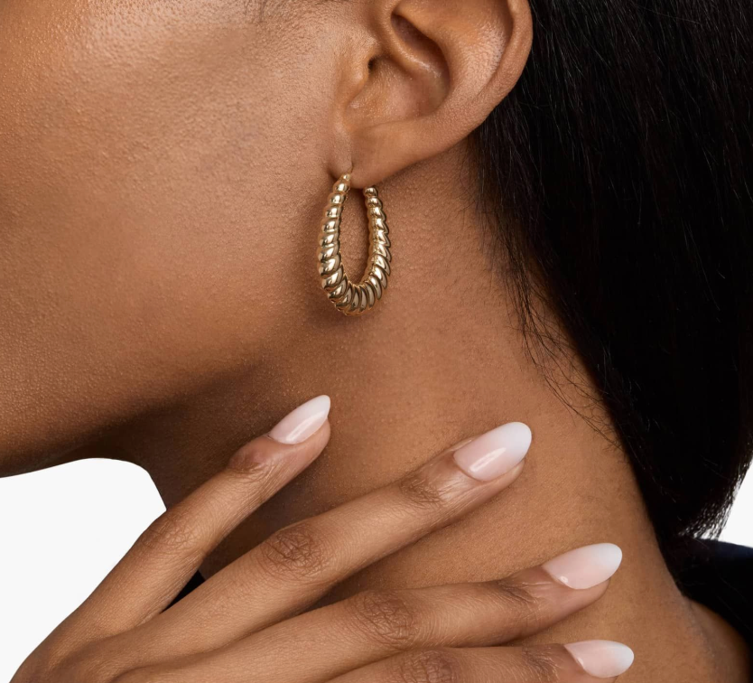 14KT Gold Hoop Earrings - Twisted Oval Design