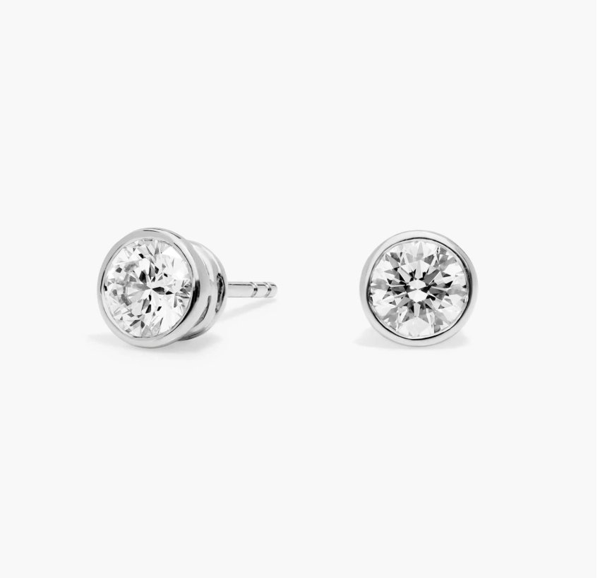Diamond Stud Earrings - Bezel Set Solitaire (1.00cts) in 14KT White Gold