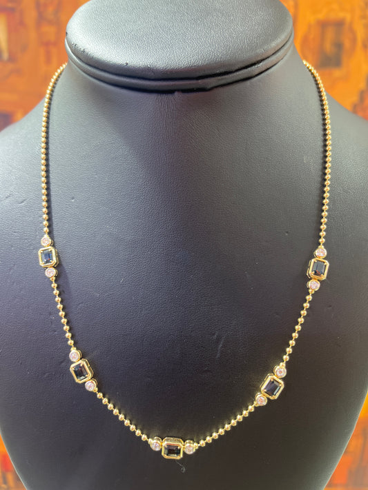 1ct Sapphire and 0.50ct Diamond Necklace set in 14KT Yellow Gold