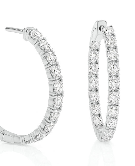 Diamond Hoop Earrings - Inside Out Design (1.00cts) in 14KT White Gold