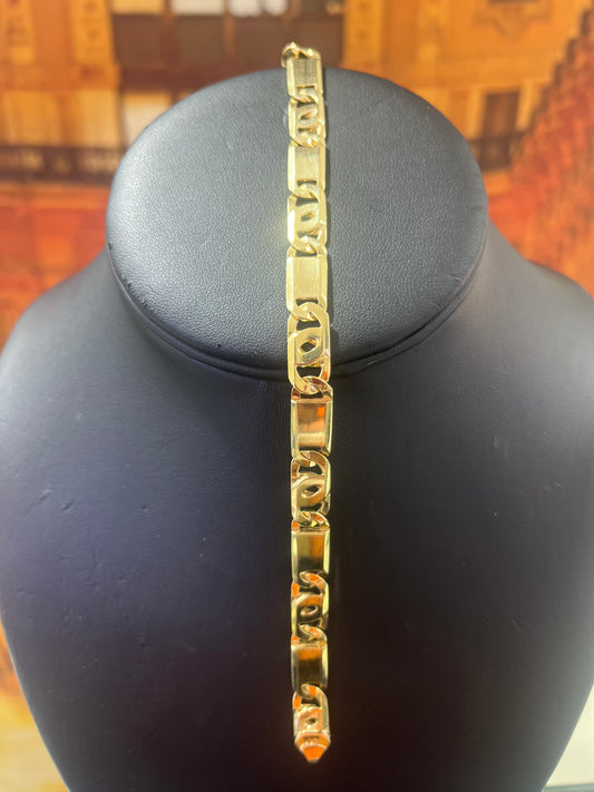 14KT Gold Bracelet - 8mm Tiger’s Eye Design Heavy