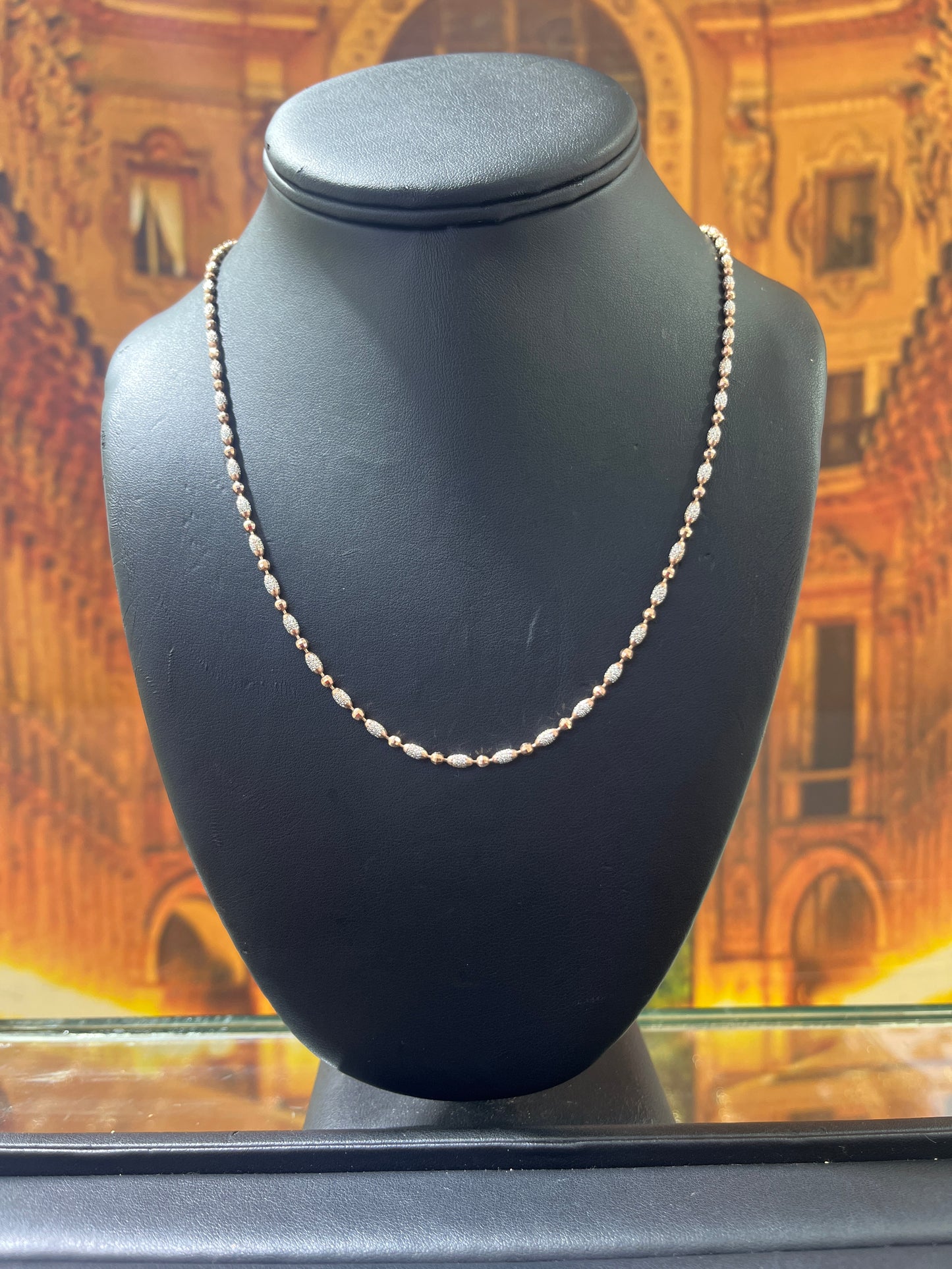 14KT Gold Chain - 3mm Diamond-Cut Rose Gold Pineapple Design