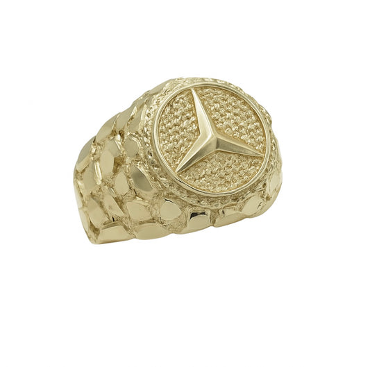 14KT Gold Ring - Nugget Mercedes Design 14mm