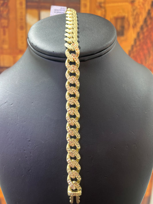 14KT Gold Bracelet - 10.8mm Cuban Design Diamond-Cut