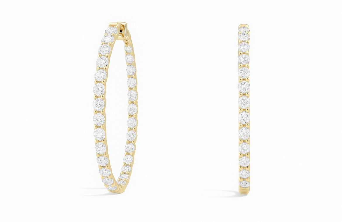 Diamond Hoop Earrings - Inside Out Design (2.50cts) in 14KT Yellow Gold