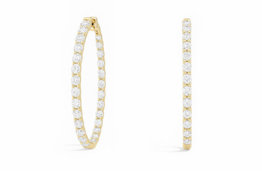 Diamond Hoop Earrings - Inside Out Design (2.50cts) in 14KT Yellow Gold