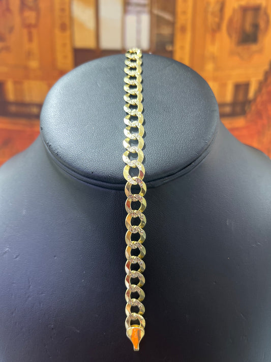 14KT Gold Bracelet - 8.5mm Heavy Flat Cuban Diamond-Cut