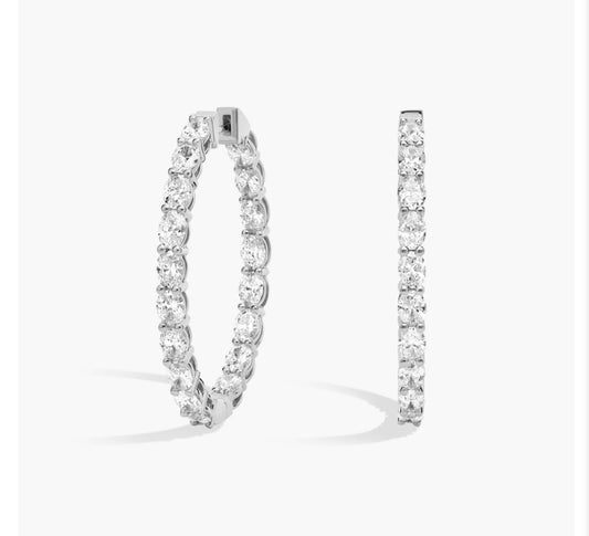 Inside Out Round Cut 5.00cts Diamond Hoop Earrings in 14K White Gold