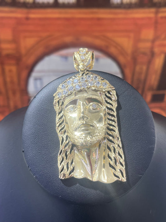 14KT Gold Pendant - 37mm Jesus-Face Design