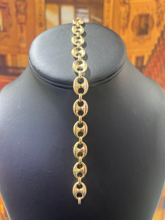 14KT Gold Bracelet - 10mm Gucci Design Diamond-Cut