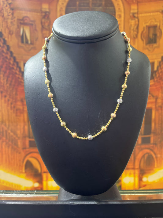 14KT Gold Necklace - Beaded Ball Design Tri-Color 4mm