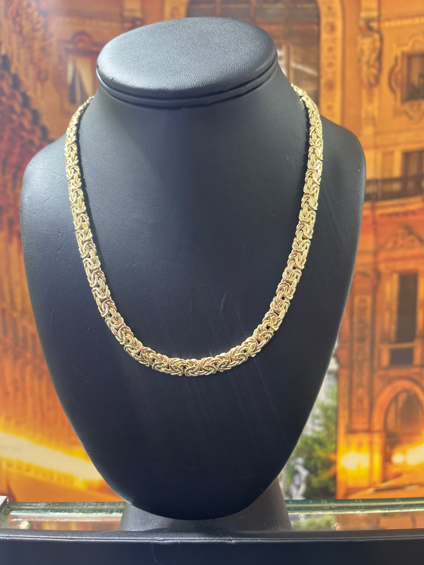 14KT Gold Necklace - 7mm Byzantine Design