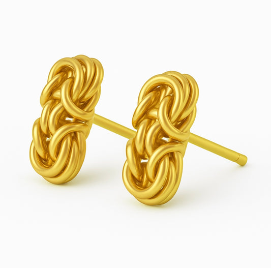 14KT Gold Stud Earrings - Byzantine Design 8mm