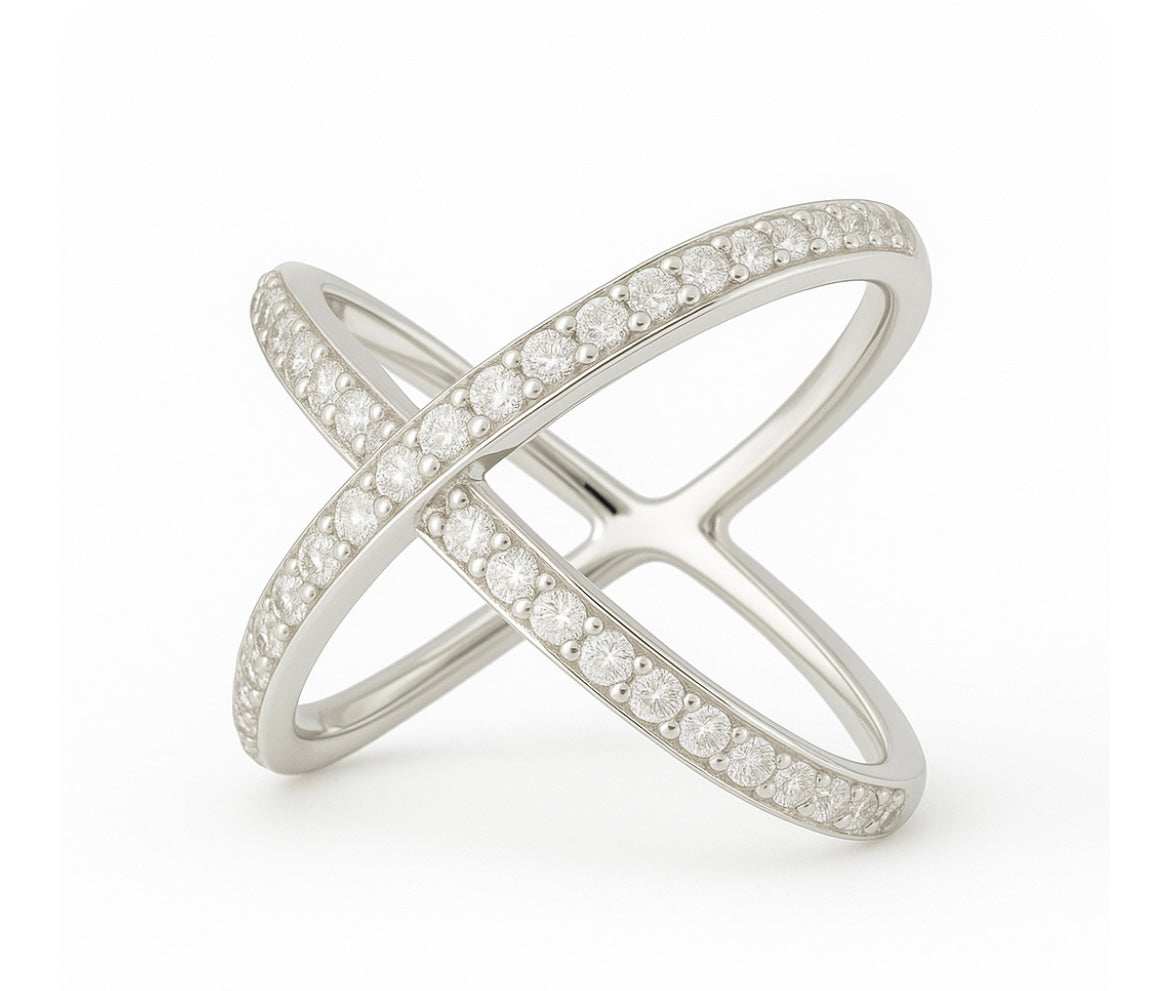 Diamond Ring - CrissCross Design 0.80cts in 14KT White Gold