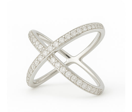 Diamond Ring - CrissCross Design 0.80cts in 14KT White Gold