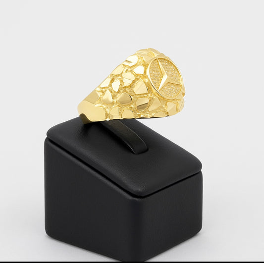 14KT Gold Ring - Nugget Mercedes Design 12mm