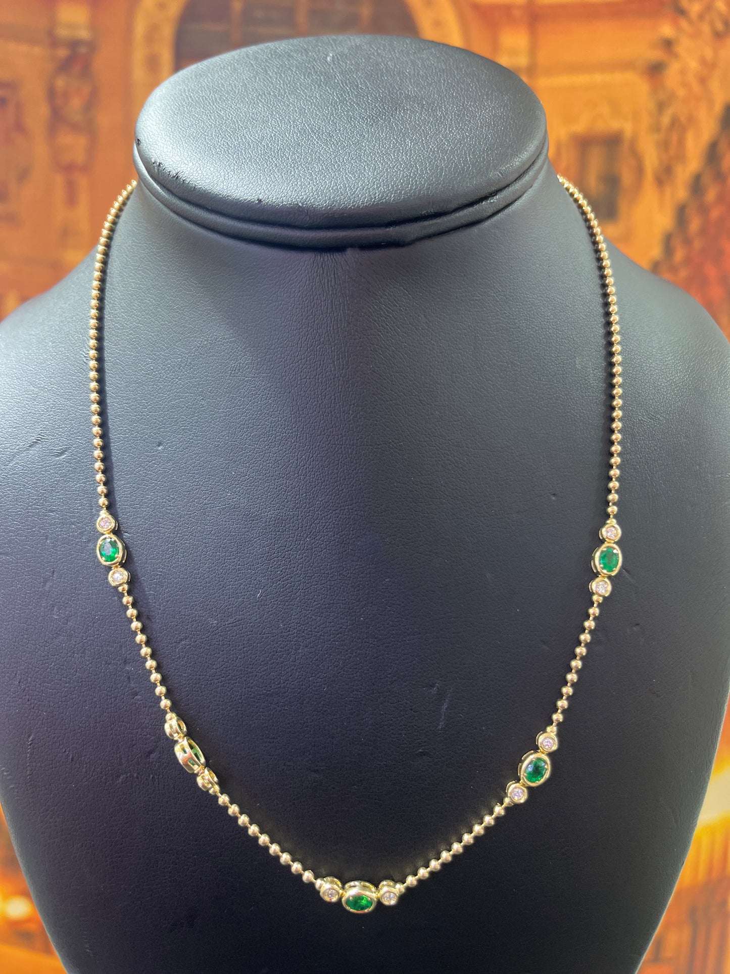 1ct Emerald and 0.50ct Diamond Necklace set in 14KT Yellow Gold